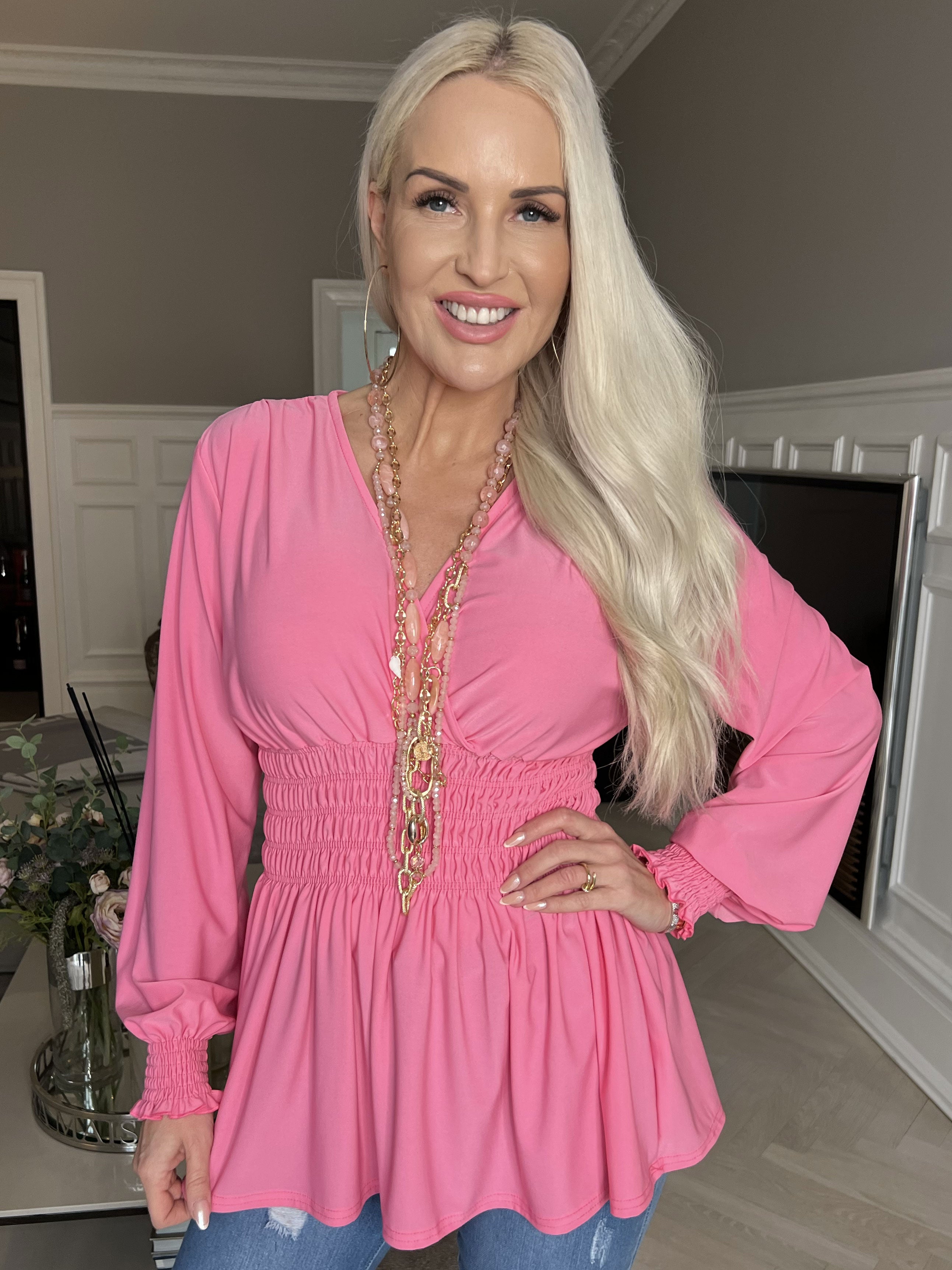 Pams Plain Shirt L/S - Bluse i elastisk stof med lange ærmer